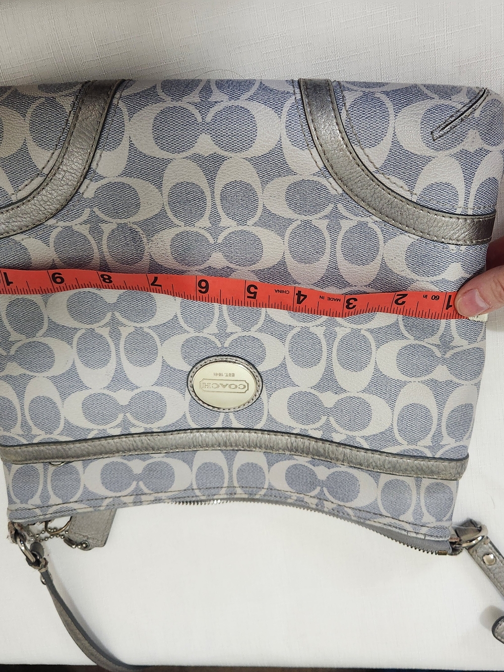COACH Heritage Peyton  Signature Canvas File Bag In Light Blue & Silver - Picture 12 of 14
